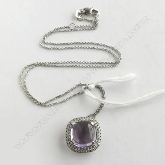 SILVER AMETHYST & CZ STONES PENDANT NECKLACE