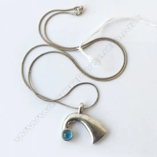 JENS HANSEN STG SILVER CABOCHON TOPAZ PENDANT NECKLACE L.310mm