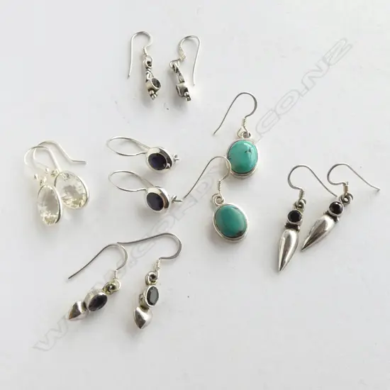 6 PRS SILVER & AMETHYST, GARNET & STONE EARRINGS