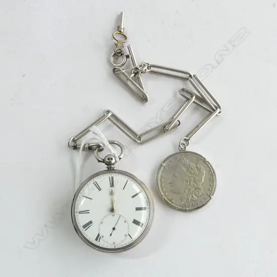 STG WATCH LONDON 1855, STG FOB, KEY AND 1900 USA $1 COIN, 193gms