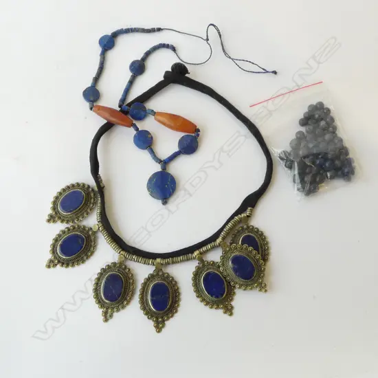 2 ETHNIC LAPIS NECKLACES & BAG of BEADS