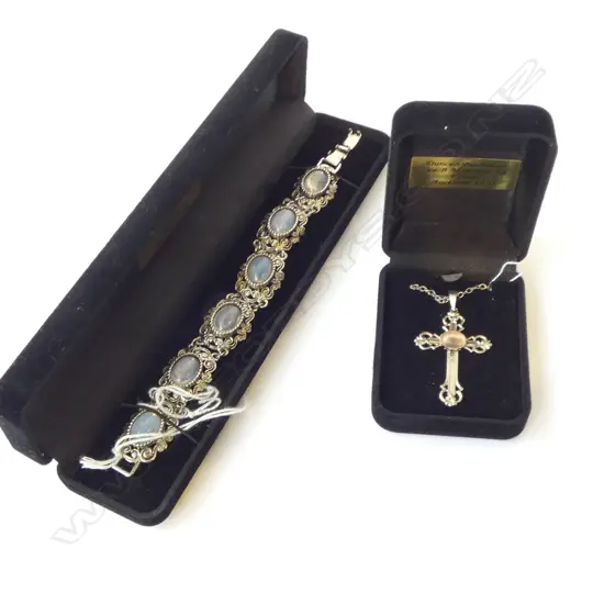 MOONSTONE STYLE BRACELET' WITH CROSS PENDANT