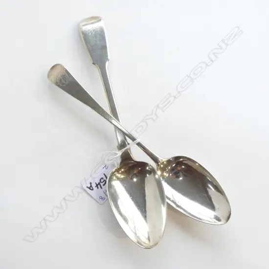 2 GEORGIAN STG SILVER DESSERT SPOONS, 158gms