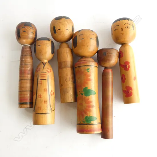 6 VINTAGE 1940s KOKESHI DOLLS
