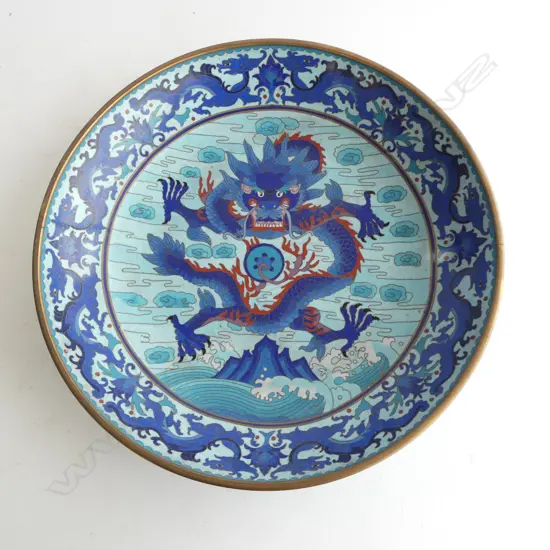 LARGE CLOISONNE DRAGON PLATE Dia.330mm