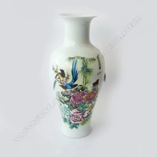 LARGE CHINESE FLORAL & BIRD PAINTED VASE H460MM