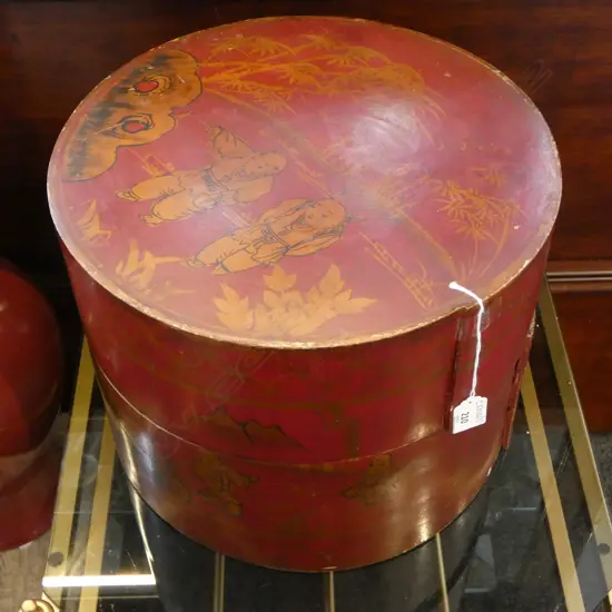 ORIENTAL RED LACQUER HAT BOX H.275mm, 350mm dia