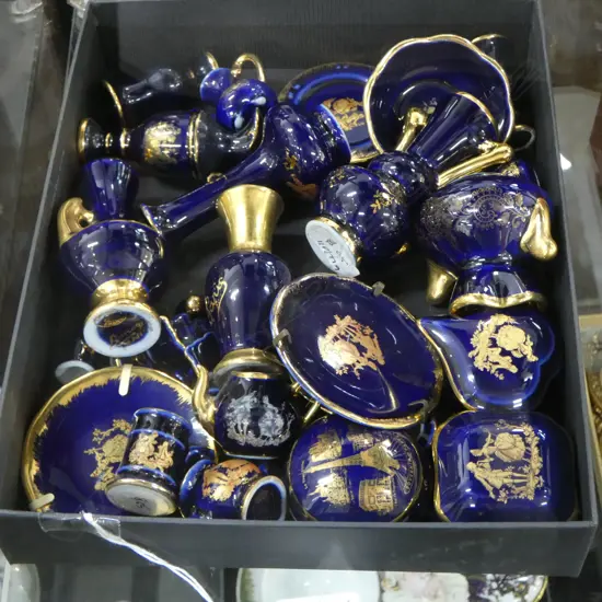 TRAY OF 20 PLUS MINITURE BLUE LIMOGE CHINA PCS