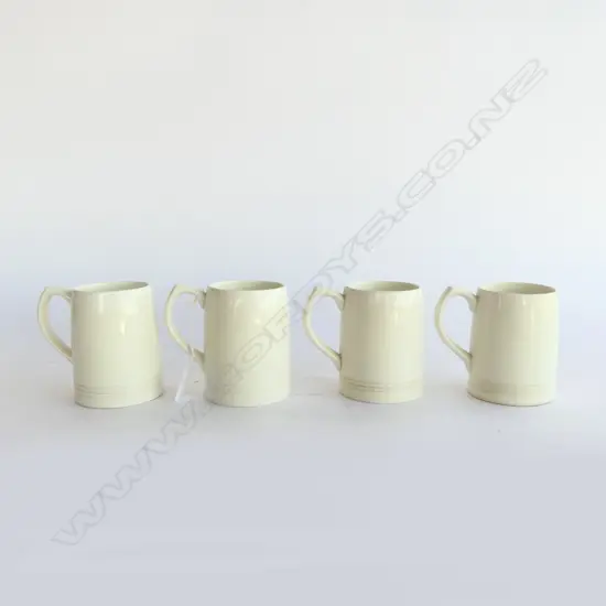 4 KEITH MURRAY for WEDGWOOD CREAMWARE TANKARDS, H.100mm (sml chip to 1 rim)