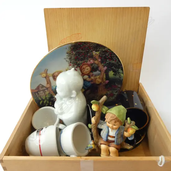CERAMIC ITEMS; GOEBEL FIGURINE, PLATE & YOUNG MONK, PORSHE ESPRESSO CUPS
