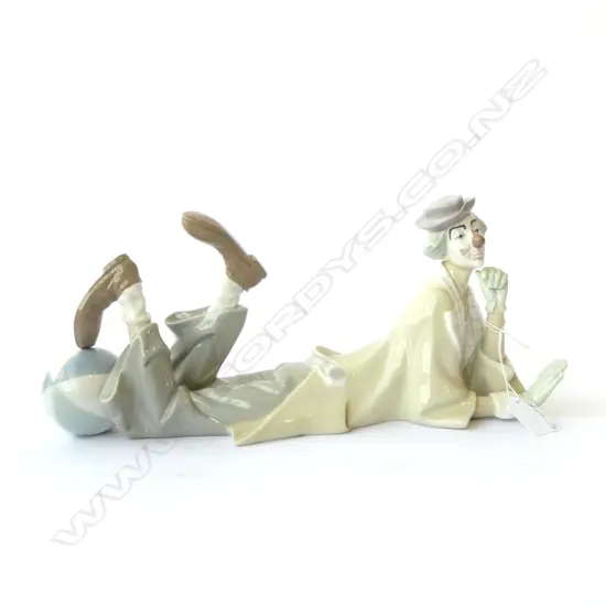 LLADRO 'LYING CLOWN with a BALL', L.370 x 160mm