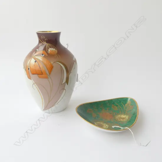 RETRO GERMAN PORC VASE H250 & GERMAN PORC DISH