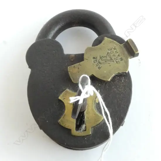 VICTORIAN PADLOCK steel & brass with key H.100mm