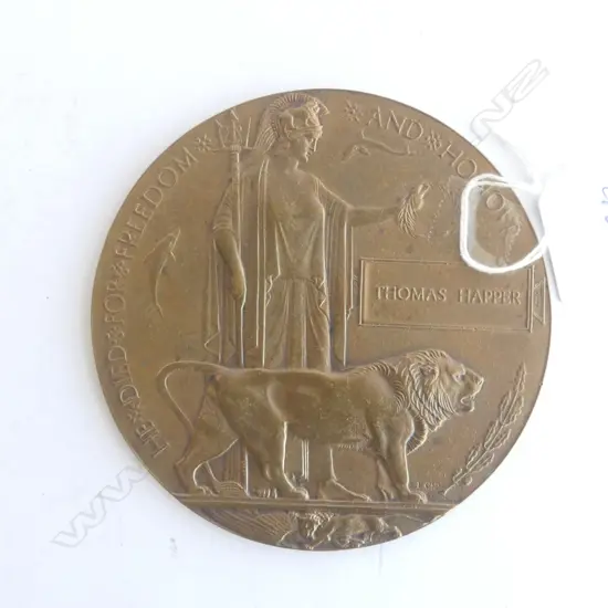 WW1 MEMORIAL PENNY to Thomas Harper Dia.120mm