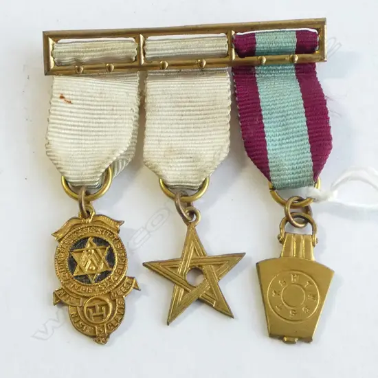MINIATURE SET MASONIC MEDALS on ribbons & bars