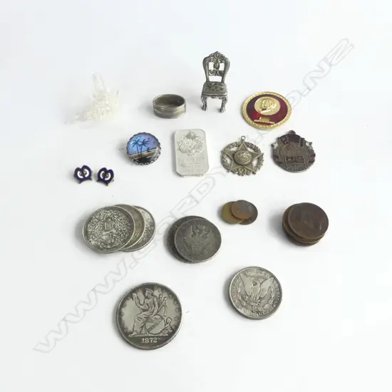 2 ANTIQUE RUSSIAN SILVER COINS, 2 AMERICAN SILVER? COINS, 3 CHINESE SILVER? COINS, SCOTTSDALE .999 SILVER BAR, etc