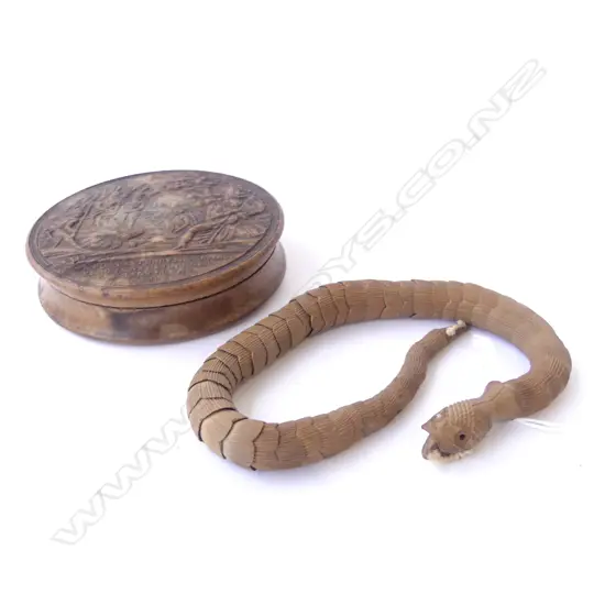 VINTAGE WOODEN P.O.W. SNAKE L.310mm IN FRENCH BOX 90mm dia...