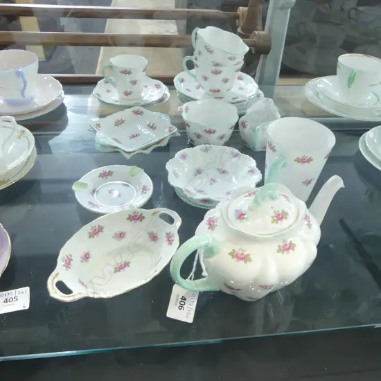 COLLECTION SHELLEY CHINA 3PC TEASET 2CSPS 8 DISHES MUG & COFFEE CAN PINK ROSE PAT