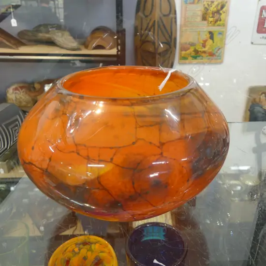 NORMAN STUART-CLARK (UK) ORANGE ART GLASS VASE '93 H.115mm