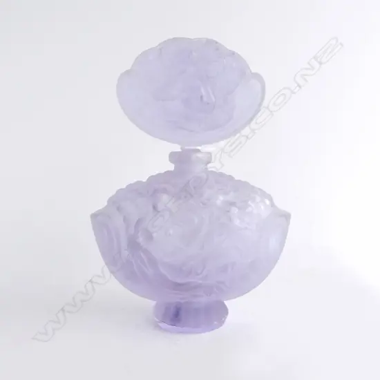 LRG CZECH BOHEMIAN MAUVE GLASS PERFUME BOTTLE, HALAMA for ZELEZNY BROD made by FRANTISEK. H.200 x 140mm