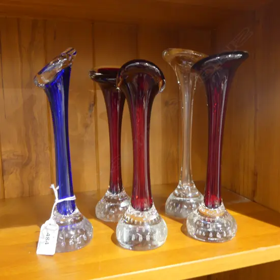 5 MID CENTURY SWEDISH SEDA ART GLASS BUD VASES H.235mm