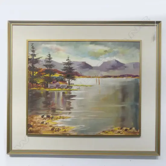 FLORENCE M. LUXFORD, LAKE TAUPO, OIL ON BOARD, SIGNED & DATED 1973, 505x600mm