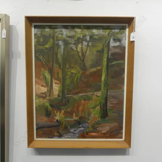 JUNE SHIEFF, FOREST LANDSCAPE, OIL ON BOARD '68 505x400mm