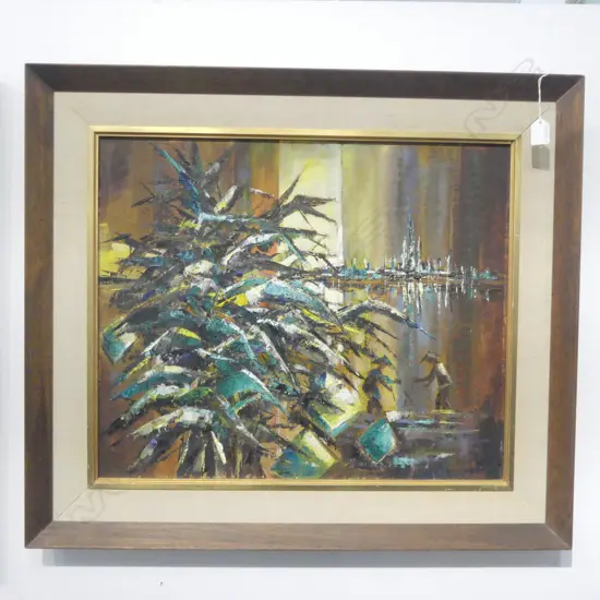 ARTIST UNKNOWN, ABSTRACT COASTAL SCENE, OIL ON BOARD, 500x600mm