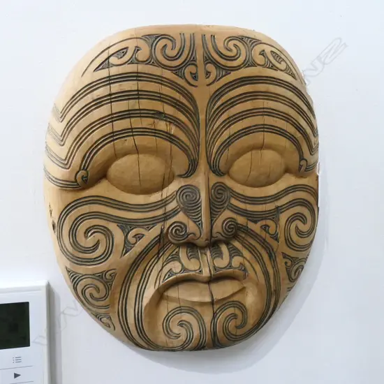 CARVED TOTARA MAORI FACE MOKO TANE BY ANTHONY MANUEL H320MM