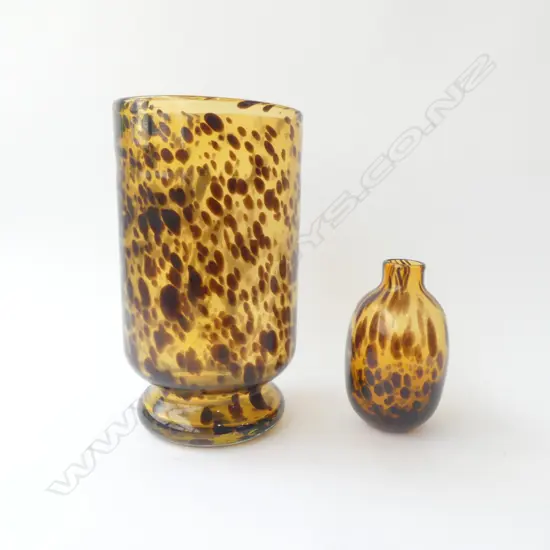 HAND BLOWEN STUDIO GLASS VASE TORTISHELL PAT H330MM & ANOTHER H180MM