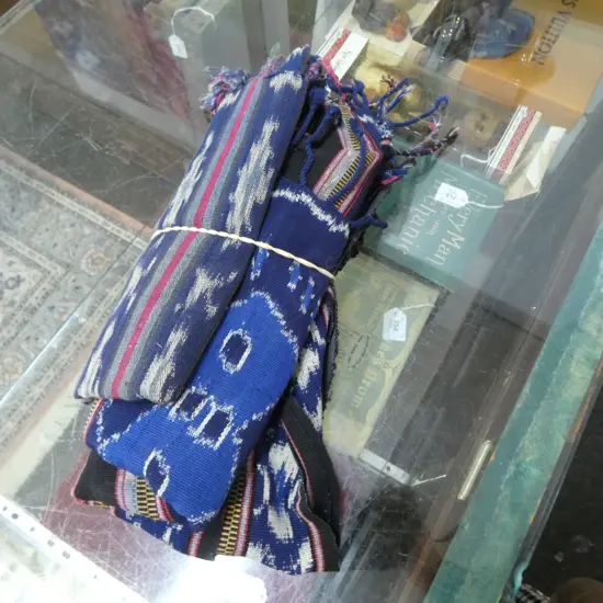 2 VINTAGE INDONESIAN IKAT CLOTHS blue & red tones