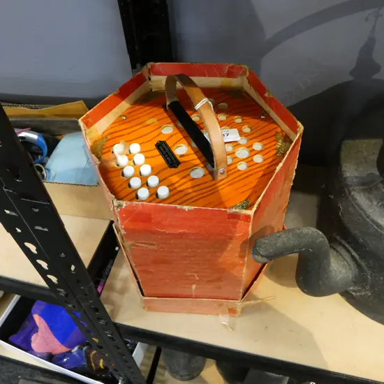 VINTAGE GERMAN CONCERTINA ACCORDIAN faux wood casing + box