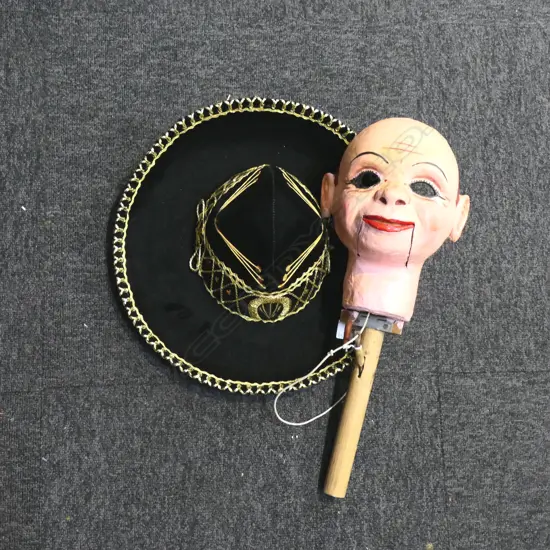 VENTRILOQUIST PAPIER MACHE MASK w. SOMBRERO H.450mm