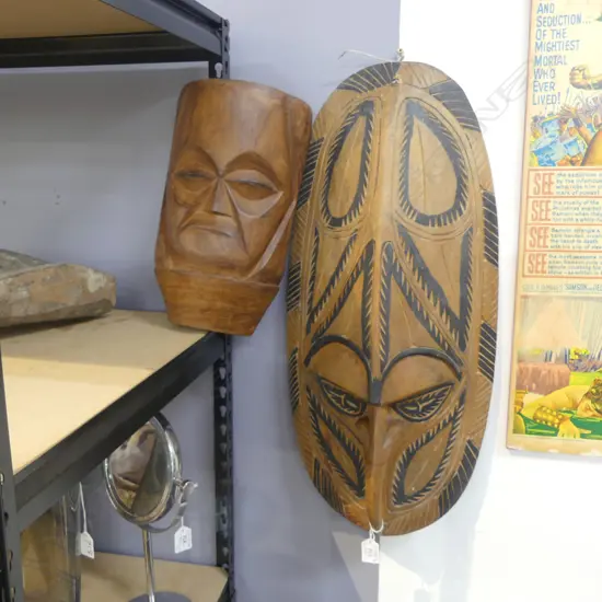 2 CARVED WOODEN TRIBAL MASKS H.665, 340mm