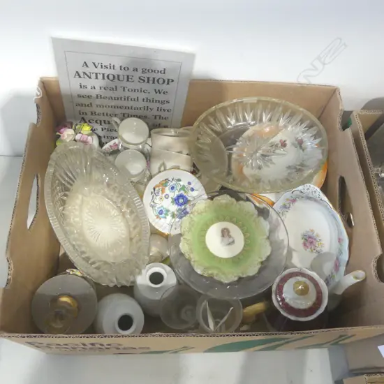 BOX LOT CHINA GLASS ETC