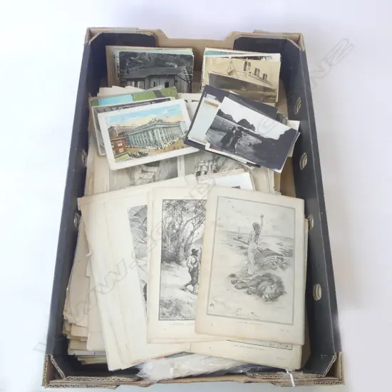 BAG of VINTAGE POSTCARDS + MANY ILLUSTRATED PAGES FROM 'The Graphic'  + 'The Illustrated London News' etc