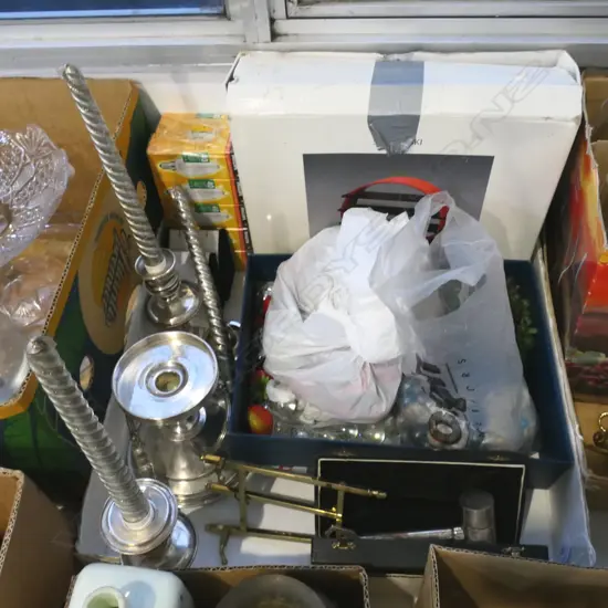 TRAY LOT EP CANDLABRA SMALL SHELF UNIT GLASS CRYSTAL BULBS ETC