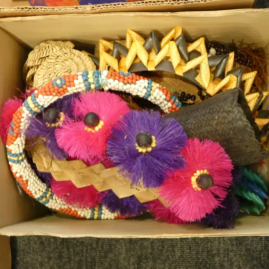 BOX OF ASST. WOVEN TRIBAL HEADBANDS etc