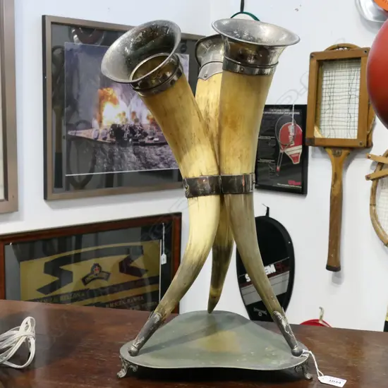 VICTORIAN TRI- HORN CENTERPIECE EPERGNE H.480mm silver plate fittings