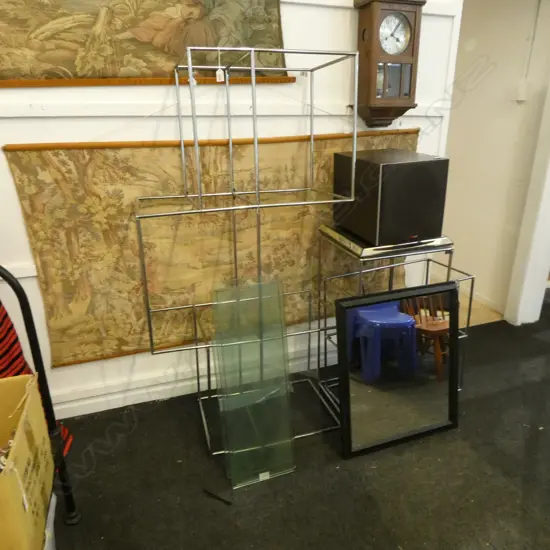 MODULAR GLASS AND CHROME DISPLAY CASES