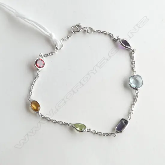 SILVER & SEMI PRECIOUS GEM BRACELET, L.160mm