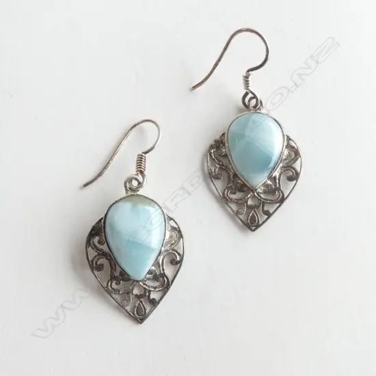 PR SILVER FILIGREE & LARIMAR EARRINGS