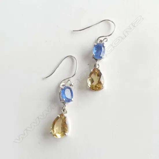 PR LOLITE, CITRINE & SILVER DROP EARRINGS