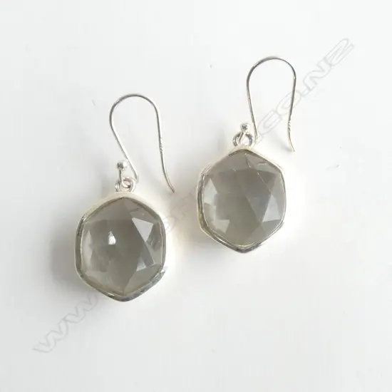 PR ROSE CUT GRN AMETHYST & SILVER EARRINGS