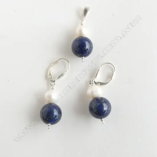 3 PCS; PR LAPIS & PEARL EARRINGS (lever backs) & PENDANT