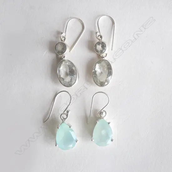 TWO PAIRS OF SILVER AND GEMSTONE EARRINGS