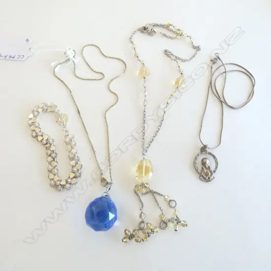 2 GEMSTONE/GLASS? NECKLACES (1 STG), STG SILVER MADONNA PENDANT 5.01grms, etc