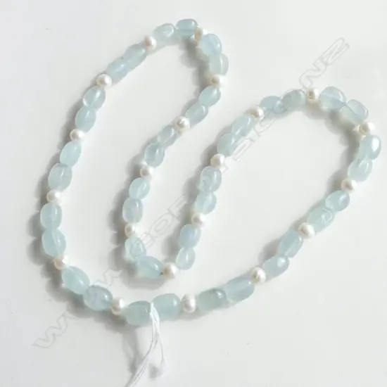 AQUAMARINE & PEARL NECKLACE, L.600mm