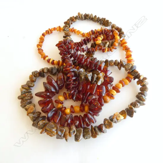 Three LONG AMBER CHIP NECKLACE L.700 + 600 + 580mm ea approx