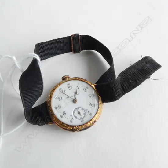 ANTOINE FRERES 14CT YELLOW GOLD LADIES WRISTWATCH c.1900 enamel dial. running 21gms